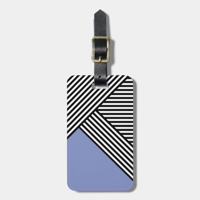 Étiquette À Bagage Bandes noires et blanches avec triangle bleu (Devant Vertical)