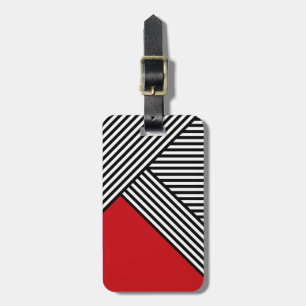 Étiquette À Bagage Bandes noires et blanches avec triangle rouge