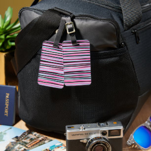 Étiquette À Bagage Bandes verticales rose et noire