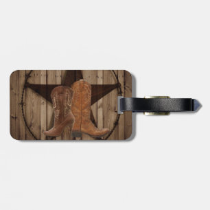 Étiquette À Bagage Barn Wood Texas Star western country cowboy bottes