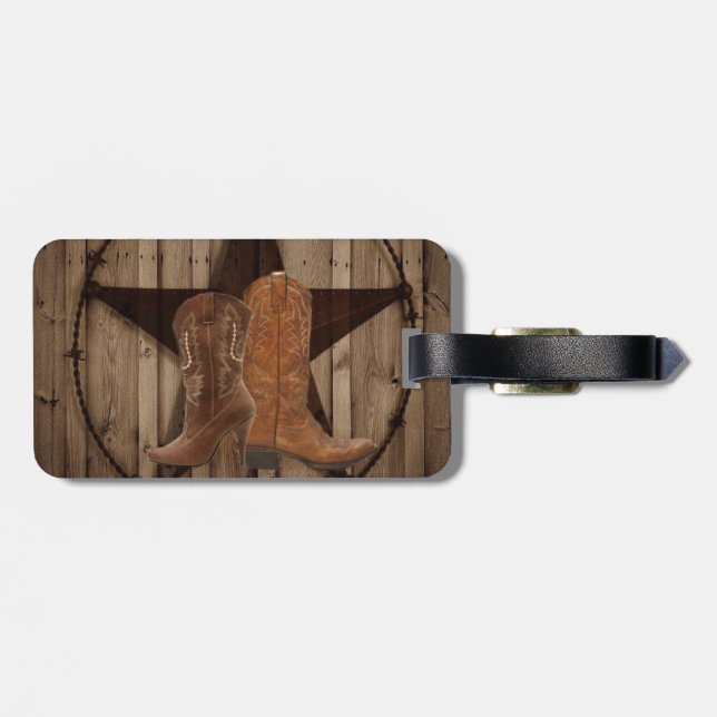 Étiquette À Bagage Barn Wood Texas Star western country cowboy bottes (Dos horizontal)