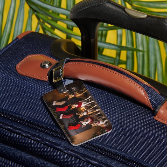 Étiquette À Bagage Basenji au coin du feu Noël (Insitu Rectoal 1)