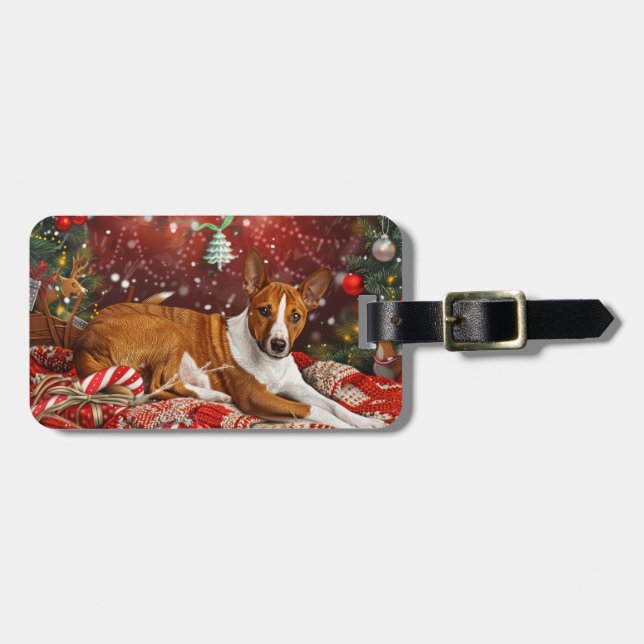 Étiquette À Bagage Basenji Chien Fête de Noël (Devant horizontal)