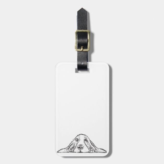 Étiquette À Bagage basset blanc (Devant Vertical)