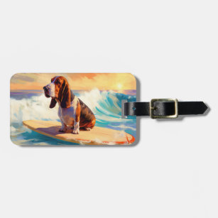 Étiquette À Bagage Basset Hound Beach Surf Peinture