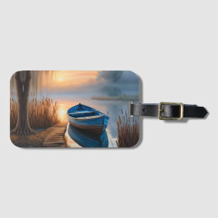 Étiquette À Bagage Bateau bleu rustique Reflet du ciel du matin