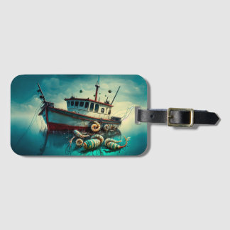 Étiquette À Bagage Bateau de crevettes fantaisiste et plaque d'immatr