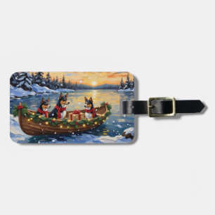 Étiquette À Bagage Bateau de Noël Basenji pour les Fêtes