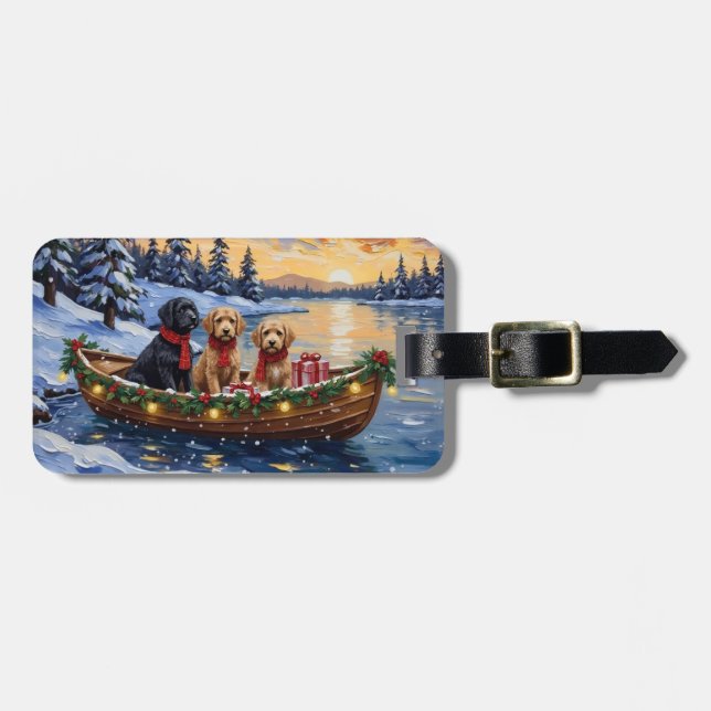 Étiquette À Bagage Bateau de Noël Bernedoodle pour les Fêtes (Devant horizontal)