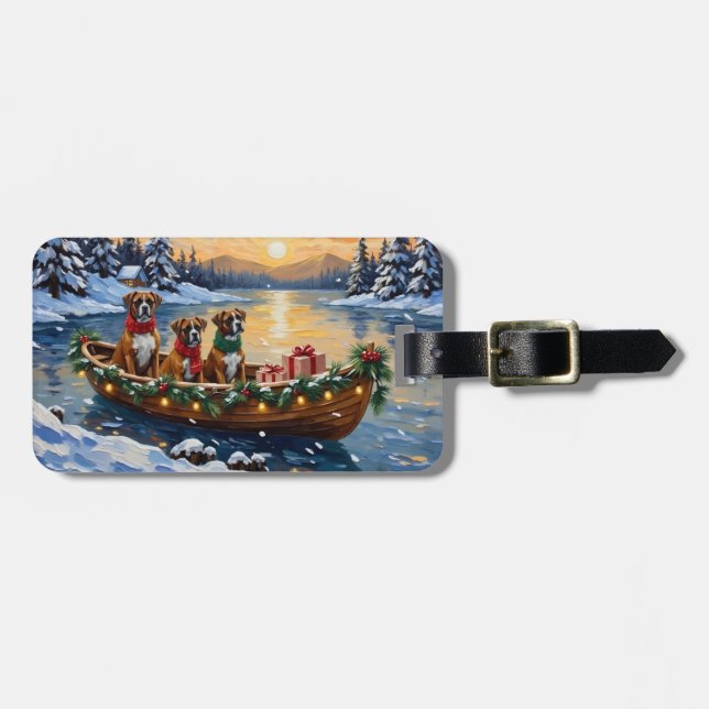 Étiquette À Bagage Bateau de Noël Boxer pour les Fêtes (Devant horizontal)