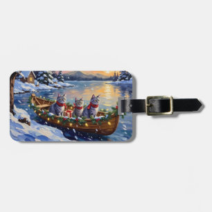 Étiquette À Bagage Bateau de Noël de chat bleu oriental Fêtes