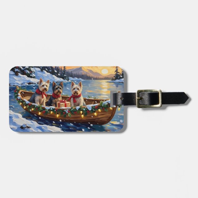 Étiquette À Bagage Bateau de Noël de Terrier de Skye pour les Fêtes (Devant horizontal)
