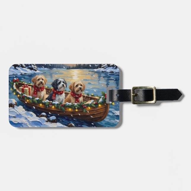 Étiquette À Bagage Bateau de Noël Lhasa Apso pour les Fêtes (Devant horizontal)
