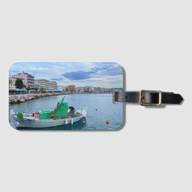 Étiquette À Bagage Bateau De Pêche À Port Corinth Grèce (Devant Horizontal)