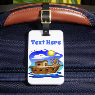 Étiquette À Bagage Bateau de pêche dessin animé 