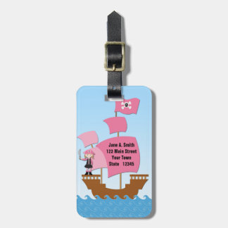 Étiquette À Bagage Bateau de pirate rose
