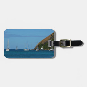 Étiquette À Bagage Bateaux à voile dans la baie Blancs et Bleus Nauti