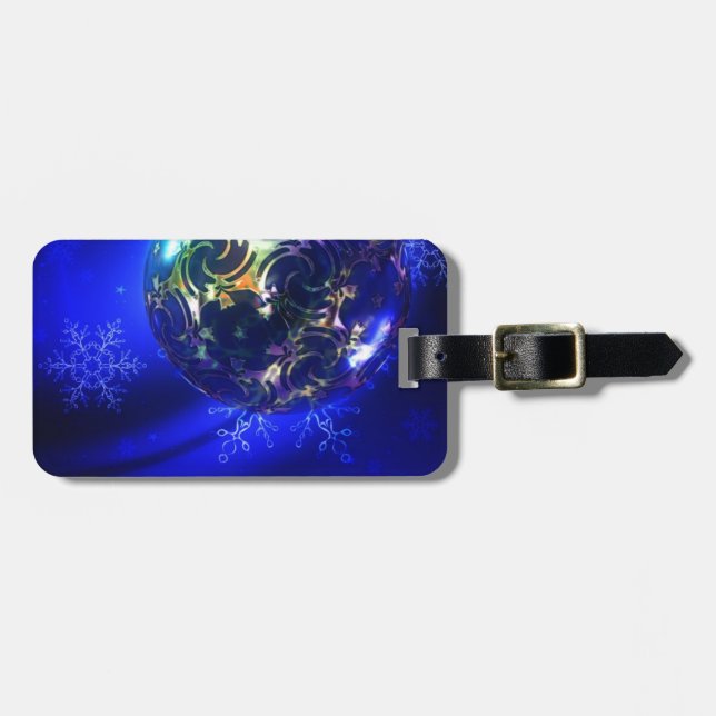 Étiquette À Bagage Bauble de Noël bleu électrique, personnaliser i (Devant horizontal)