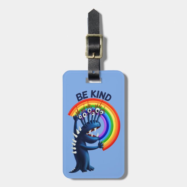 Étiquette À Bagage Be Kind - Sympa Caractère Rainbow Message positif (Devant Vertical)