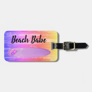 Étiquette À Bagage "Beach Babe", design de planche de surf hibiscus