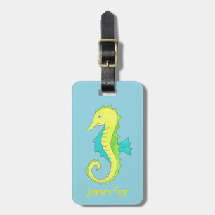 Étiquette À Bagage Beach Green Blue Seahorse Sea Horse Personnalisé