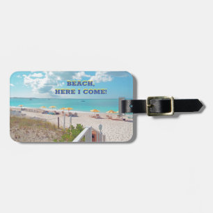 Étiquette À Bagage "BEACH, ICI JE VIENS !" /Scène de plage