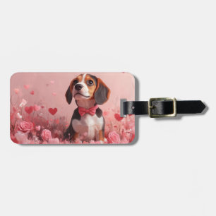 Étiquette À Bagage Beagle avec Rose - Saint Valentin