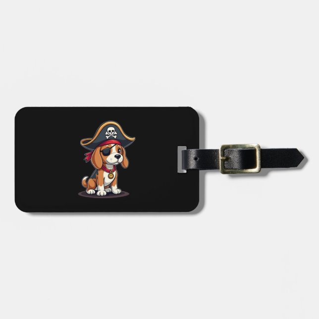 Étiquette À Bagage Beagle Costume de pirate Jolly roger Drapeau Croix (Devant horizontal)