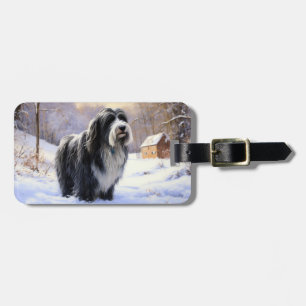 Étiquette À Bagage Bearded Collie Laissez Tomber la Neige de Noël