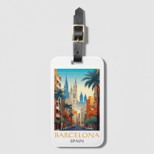 Étiquette À Bagage Beau Barcelone Espagne Rétro Vintage Voyage