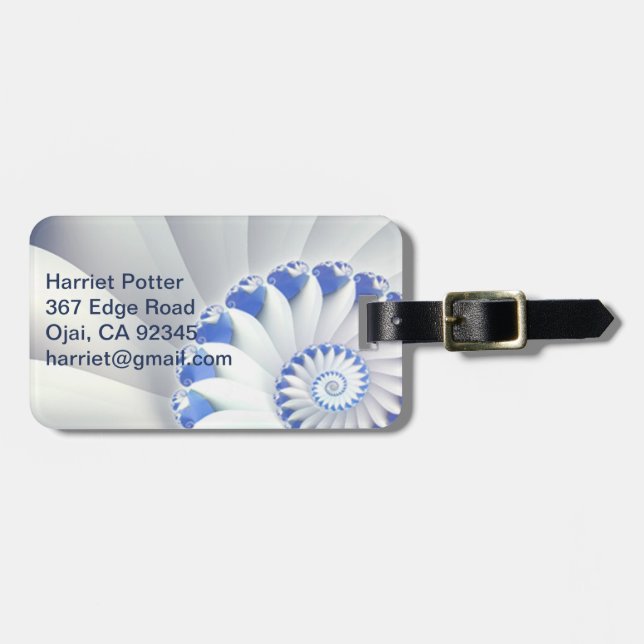 Étiquette À Bagage Beau Bleu & Blanc Mer Shell Art Fractal fin (Devant horizontal)