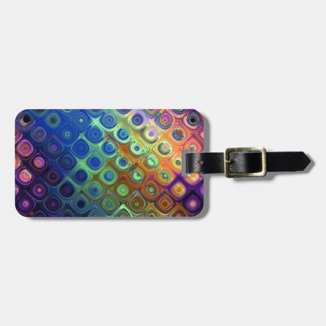 Étiquette À Bagage Beau cool carrés abstraits cercles verre brillant (Devant horizontal)