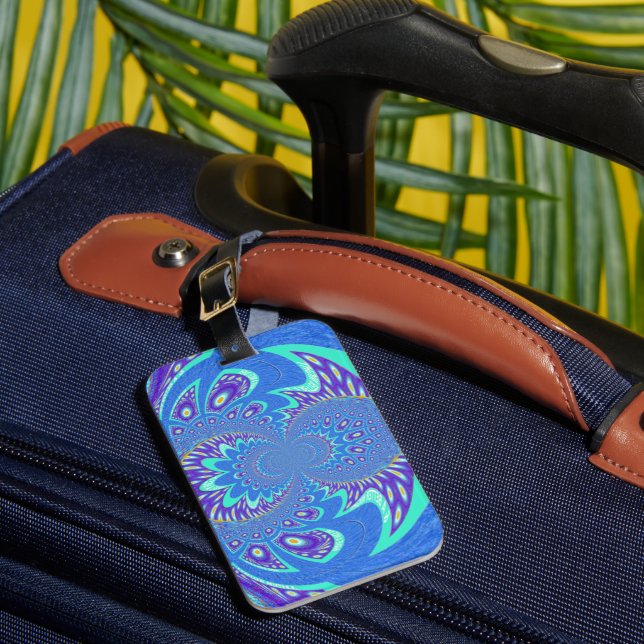 Étiquette À Bagage Beau cyan bleu kaléidoscope vectoriel design (Insitu Rectoal 1)