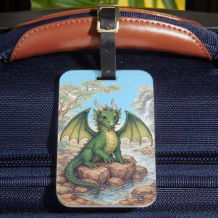 Étiquette À Bagage Beau dragon vert