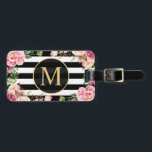 Étiquette À Bagage Beau enveloppement Floral Noir Blancs Monogramme<br><div class="desc">Belle pellicule Florale Black White Stripes Monogram Bag. (1) Pour plus de personnalisation,  cliquez sur le lien "customiser plus loin" et utilisez notre outil de conception pour modifier ce modèle. (2) Si vous avez besoin d'aide ou d'articles correspondants,  veuillez me contacter.</div>