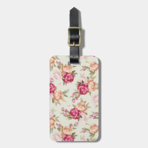 Étiquette À Bagage Beau motif de pivoine de couleur sur le vert