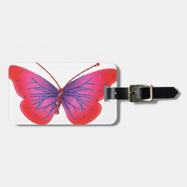 Étiquette À Bagage Beau papillon rouge Extraordinaire rose et violet (Devant horizontal)