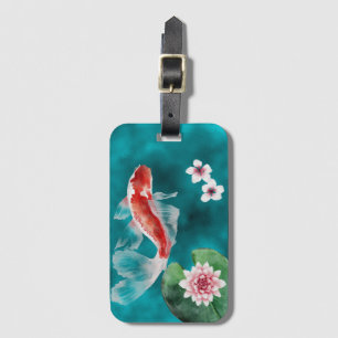 Étiquette À Bagage Beau Poisson japonais Koi, Fleurs de cerisiers Jap