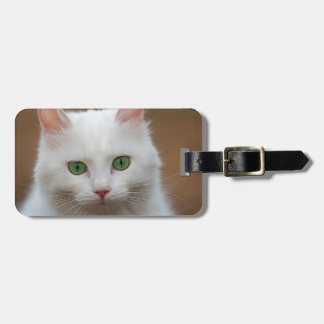 Étiquette À Bagage Beau portrait blanc aux yeux verts de chat (Devant horizontal)