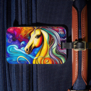 Étiquette À Bagage Beau Portrait de Cheval Arc-en-Ciel