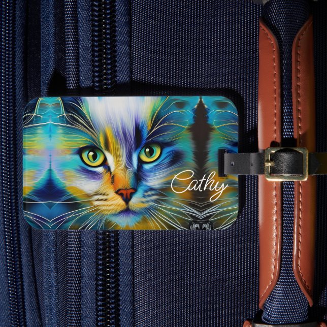 Étiquette À Bagage Beau Siamese Kitten bleu vert or (Insitu Rectoal 4)