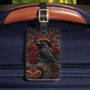 Étiquette À Bagage Beauté gothique foncée Roses rouges Corbeau noir C