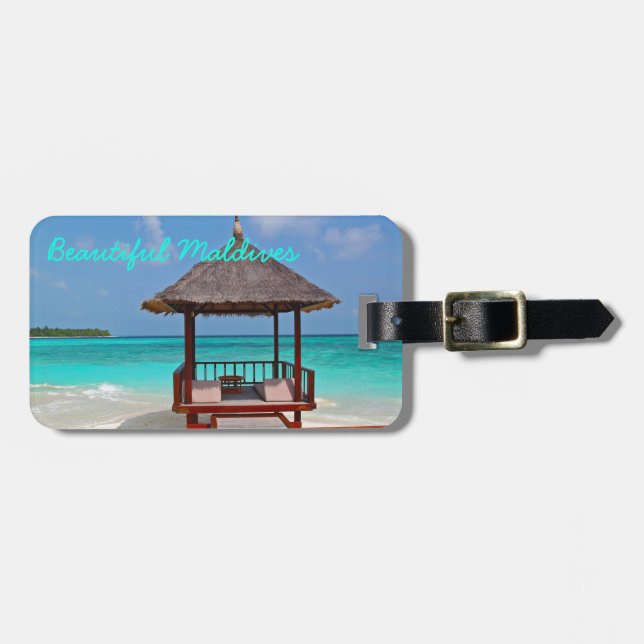Étiquette À Bagage Beaux, ensoleillés plage d'île des Maldives et (Devant horizontal)
