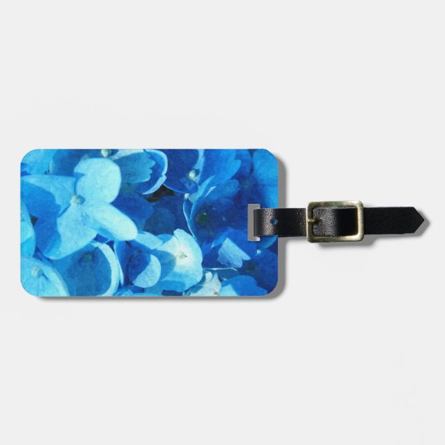 Étiquette À Bagage beaux fleurs d'hortensia bleus cadeaux objets. (Devant horizontal)