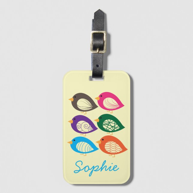 Étiquette À Bagage Beaux oiseaux excentriques et colorés (Devant Vertical)