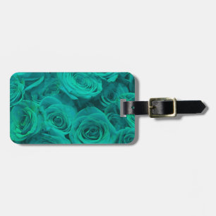 Étiquette À Bagage Beaux roses verts sarcelle fleurs
