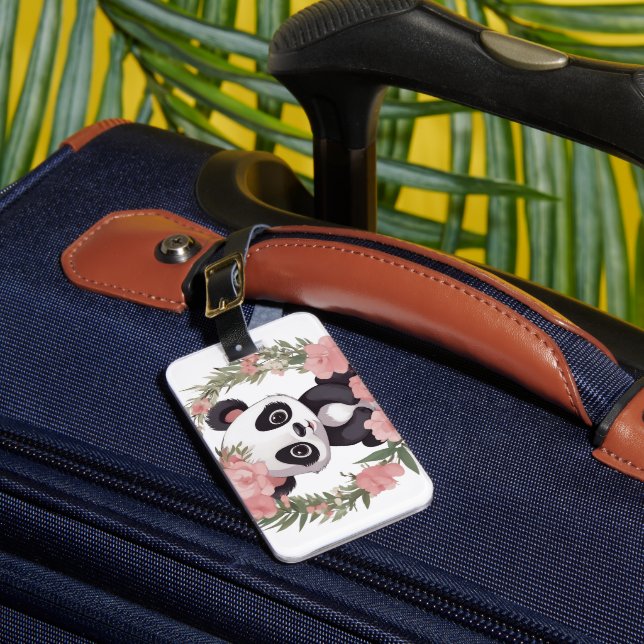 Étiquette À Bagage Bébé adorable Panda Ours avec fleurs (Insitu Rectoal 1)