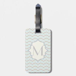 Étiquette À Bagage Bébé bleu moderne, grey, ivory chevron