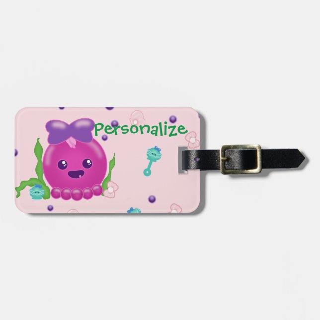 Étiquette À Bagage Bébé fille Kawaii Octopus Balise de bagage (Devant horizontal)
