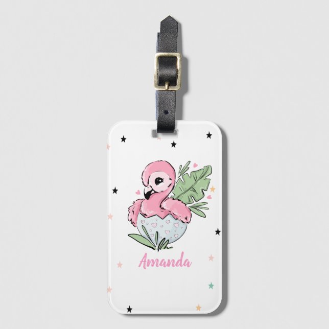 Étiquette À Bagage Bébé flamant rose chic, étoiles, princesse   (Devant Vertical)
